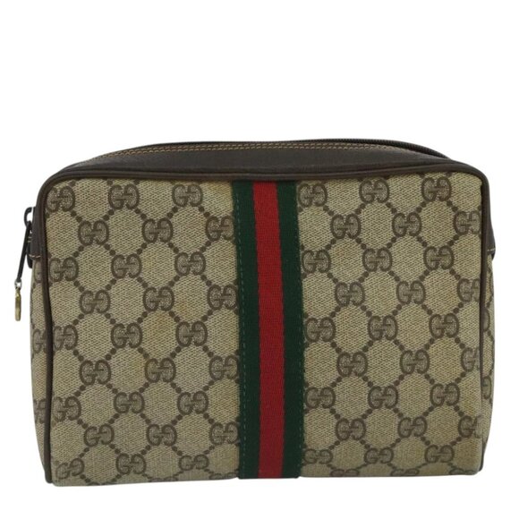 GUCCI GG Supreme Web Sherry Line Clutch Bag PVC Beige 32 014 3553 Auth 109848 - Picture 13 of 16